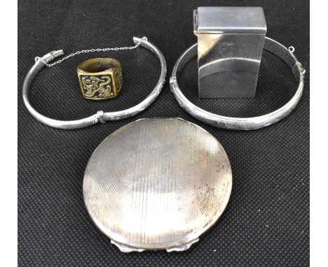 Various items of small hallmarked silver to include a small Edwardian matchbox holder, Crisford &amp; Norris Ltd, height 4.5c