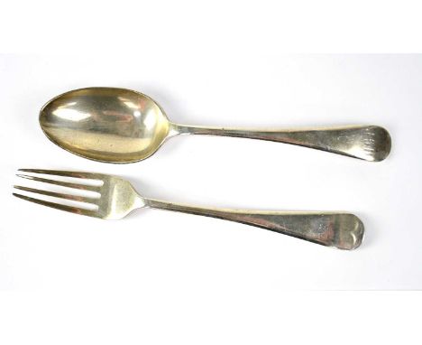 A George V hallmarked silver Fiddle pattern spoon and fork, R. F. Moseley &amp; Co, Sheffield 1916, combined approx. 2.4ozt (