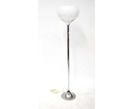 HARVEY GUZZINI; a chrome and white acrylic ball standard lamp, with a chrome finished colour, with sticker to the shade, heig