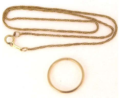 A 9ct gold thin band ring, size M, together with a 9ct gold dainty necklace, length 41cm, combined approx. 4g (2).