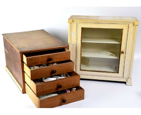 A mid/late 20th century four-drawer tabletop chest commissioned for sewing aids, 31 x 37 x 47cm and an early 20th century cre