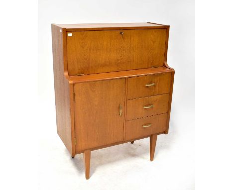 C.W.S. LTD; a 1960s retro teak bureau, fall front enclosing fitted interior above a base of single panel door and three short