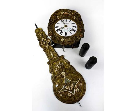 LAMY-PRUNET A CLERMONT; a 19th century wall clock, the white enamelled dial set with Roman numerals, surrounded by floral emb