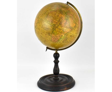 A Geographia 10" terrestrial globe showing railways, steamer route distances in sea miles, heights in English feet, British p