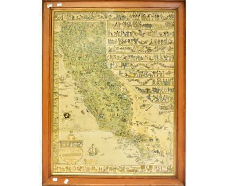 A colour lithographic map of California depicting the Eldorado-49, after A. M. Robertson, originally 1927, 86.5 x 65cm, frame