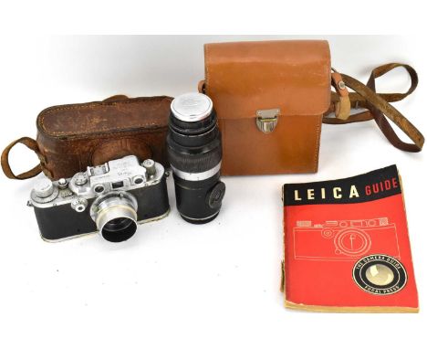 LEICA; a IIIb Rangefinder in black and chrome, serial no. 349617, with Leitz Elmar f=5cm 1:35 lens, in brown case, together w