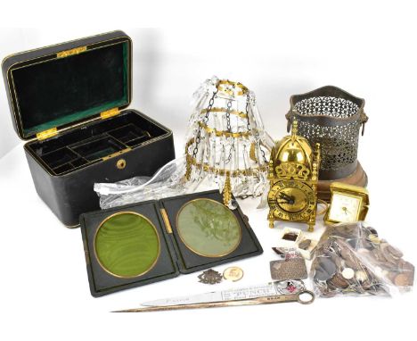 Various collectibles including a hallmarked silver meat skewer, a hallmarked silver stamp holder, brooch with initials 'CHI',