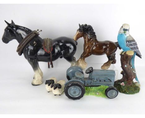 Various items of ornamental porcelain to include a Beswick cantering shire, a Melba Ware dray horse, a Border Fine Arts James