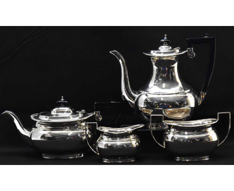 EH PARKIN &amp; CO; a Queen Elizabeth II hallmarked silver four-piece tea set, comprising coffee pot, Sheffield 1961, teapot,