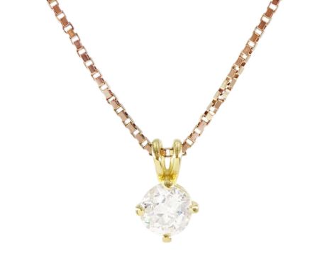 18ct gold single stone old cut diamond pendant, on 9ct gold box link chain necklace, diamond approx 0.85 caratCondition Repor