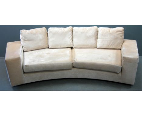 Contemporary curved sofa upholstered in cream chenille  277 cm wide