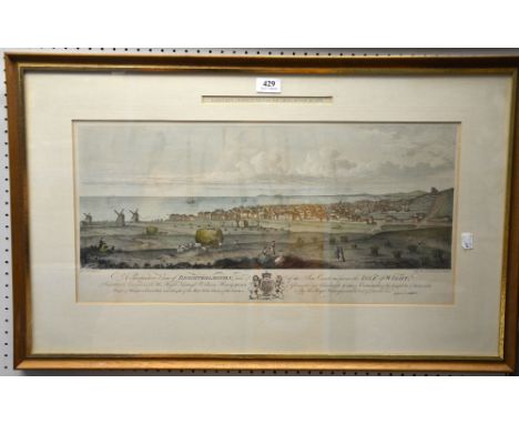 Lambert's Correct view of Brightelmstonin 1765, coloured lithograph, framed and glazed