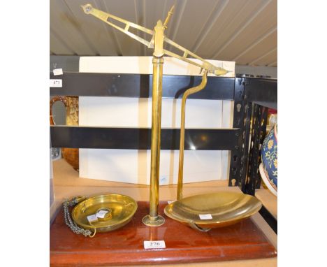 Brass Balance Scales marked Young and ...Rlow Kewbridge, on mahogany base