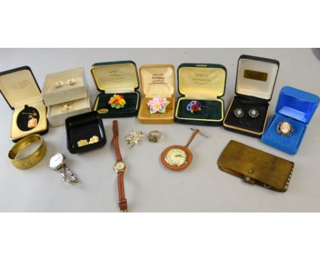 A group of costume jewellery and watches including a Victorian bangle and silver wristwatch 