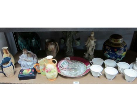 A Moorcroft box, a figure and a Royal Doulton tea service Box 12cm x 9cm 2cm chip with loss beneath cover
