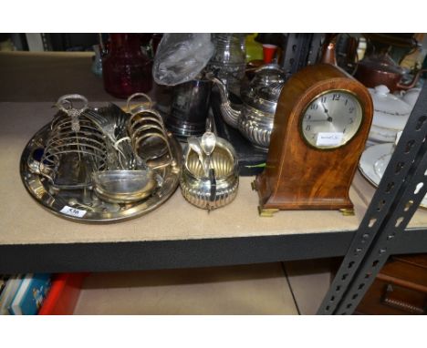 Collection of silver plate to include three piece tea service, oval dish, ladles, toast racks etc.,