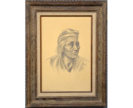 Portrait of Nesjaja Hatali - Navaho Indian Medicine Man, signed Christy, 73', framed, 45.5cm x 30.5cm (frame: 63.5cm x 48cm)