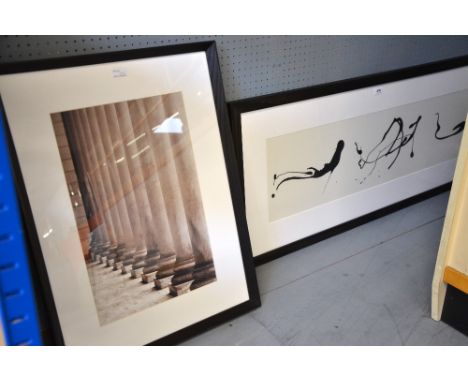 Modernist abstract print and one other print of columns
