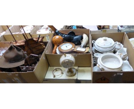 German dinner service, together with two boxes of miscellaneous including barometer, boomerang, model elephant, model sailing