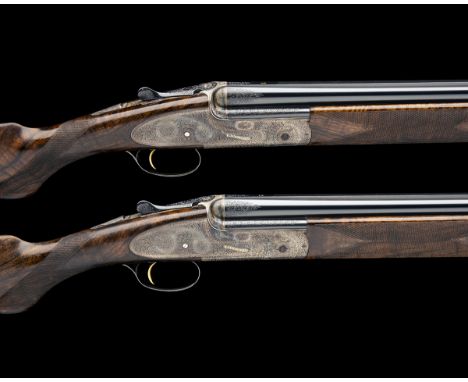 E.J. CHURCHILL A FINE PAIR OF BANKS-ENGRAVED 20-BORE 'PREMIERE' SINGLE-TRIGGER OVER AND UNDER PINLESS SIDELOCK EJECTORS, seri