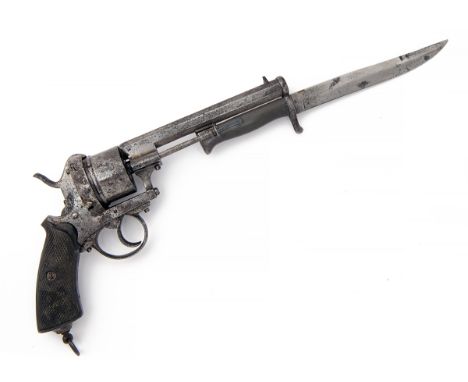 A RARE 12mm PINFIRE DOUBLE-ACTION REVOLVER WITH DETACHABLE BAYONET, UNSIGNED, no visible serial number, circa 1870, with octa