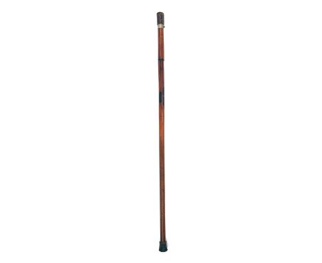 A .360 (SHOTGUN) SINGLE-SHOT WALKING-STICK GUN, UNSIGNED, no visible serial number, French or Belgian circa 1900, with cane c