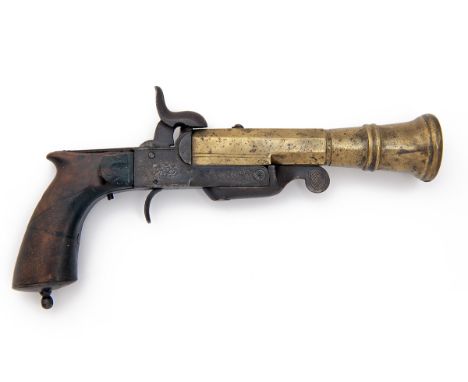 AN UNUSUAL 16-BORE PINFIRE SINGLE-SHOT BLUNDERBUSS HOUSE-PISTOL, UNSIGNED, no visible serial-number, circa 1880, with octagon