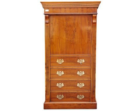21ST CENTURY ANTIQUES A 'THE ESCRITOIRE' YEW GUN CABINET, model 302, fitted for twelve guns, the interior lined with green ba