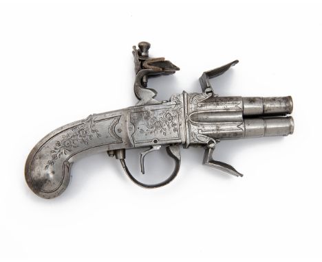 A RARE 140-BORE FLINTLOCK FOUR-BARRELLED ALL-STEEL TURN-OVER POCKET-PISTOL, UNSIGNED, MODEL 'SEGALAS TYPE', no visible serial