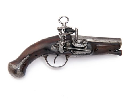 A 25-BORE MIQUELET LOCK BELT-PISTOL, UNSIGNED, no visible serial number, Spanish circa 1785, with tapering iron octagonal to 