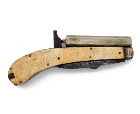 UNWIN &amp; RODGERS, SHEFFIELD A 180-BORE PERCUSSION TWIN-BLADED KNIFE-PISTOL, no visible serial number, circa 1845, with nic