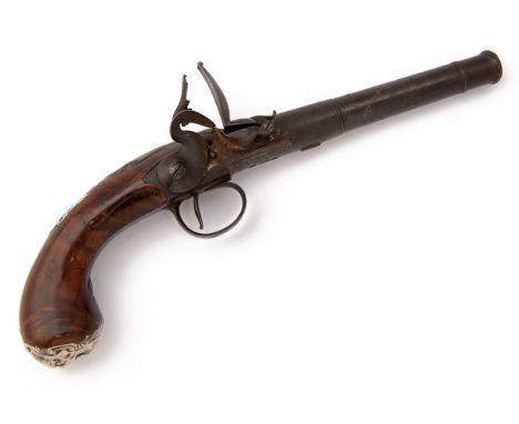 W. TURVEY, LONDON AN 18-BORE FLINTLOCK SILVER-MOUNTED PISTOL, MODEL 'QUEEN-ANNE', no visible serial number, circa 1765, with 