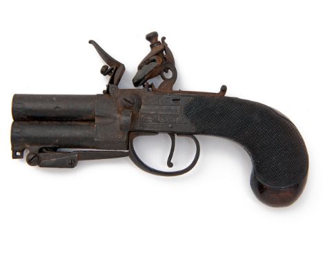 I. WHITTINGHAM, BURTON A 60-BORE FLINTLOCK OVER-UNDER TAP-ACTION BOXLOCK POCKET-PISTOL WITH SPRUNG BAYONET, no visible serial