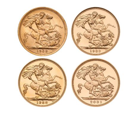Elizabeth II, Gold Portrait Collection, four-sovereign set comprising; 1968, 1983 proof, 1988 proof and 2001 proof, each coin