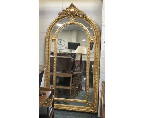 LARGE GILT WOODEN ARCH MIRROR