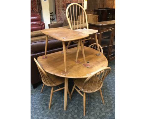 ERCOL TABLE &amp; SIDE TABLE &amp; 4 CHAIRS - A/F