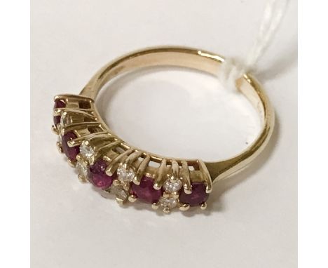 14CT YELLOW GOLD RUBY &amp; DIAMOND RING - SIZE L