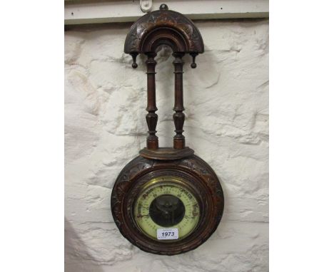 Late Victorian carved walnut aneroid barometer