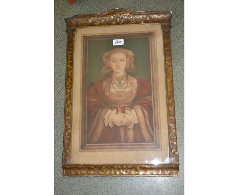 Early 20th Century ornate gilt frame decorated with Whispers, housing a coloured print inscribed in pencil, aperture size 19i
