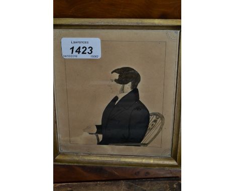 19th Century rosewood framed watercolour portrait of a seated gentleman, together with a maple framed embossed copper portrai