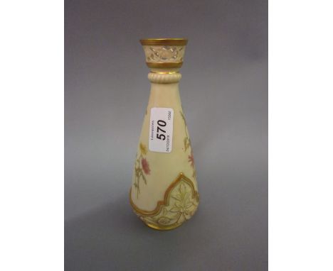 Royal Worcester floral decorated blush ivory tapering porcelain vase