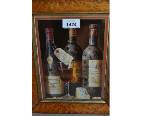 Two various 19th Century prints, together with a maple framed coloured still life print, bottles of wine and a small engravin