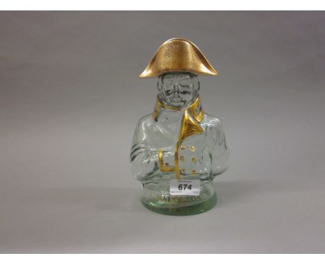 Napoleon brandy decanter, a Venetian green glass liqueur set and five Japanese sake glasses