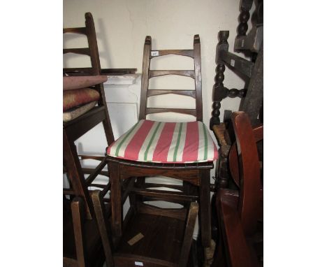 Reproduction oak dining room suite comprising: refectory style table and a set of six ladder back chairs