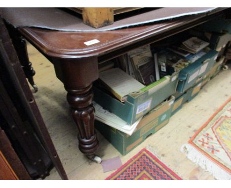 Victorian mahogany rectangular pull-out extending dining table, the moulded top with one large and one smaller extra leaf rai