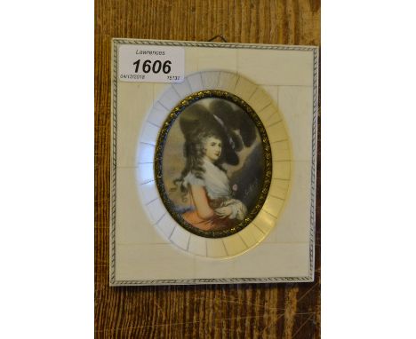 20th Century Continental oval watercolour portrait miniature of a seated lady, indistinctly signed
