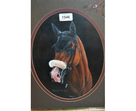 J. Goodman, watercolour, portrait study of a horse, together with a show jumping watercolour, ' On the Mount ', signed, oval 