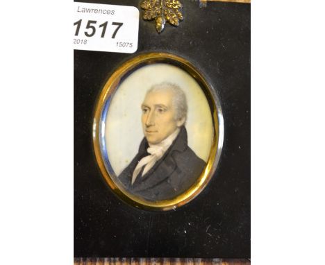 Two early 19th Century miniature watercolour portraits of a gentleman on ivory together with a miniature watercolour on card,