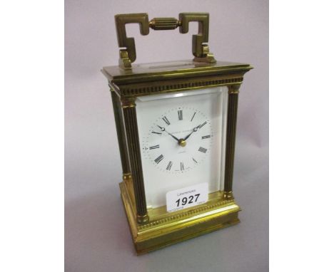 Good quality gilt brass carriage clock, the enamel dial with Roman numerals inscribed Mathew Norman, London, with original pr