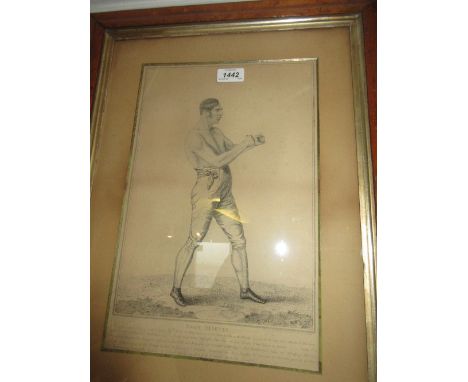 19th Century engraving, portrait of the pugilist John Martin, 15ins x 9.5ins, maple framed